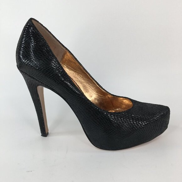 BCBGeneration Parade Embossed Snakeskin Black Platform Pumps Heels Size 7B - Picture 8 of 13